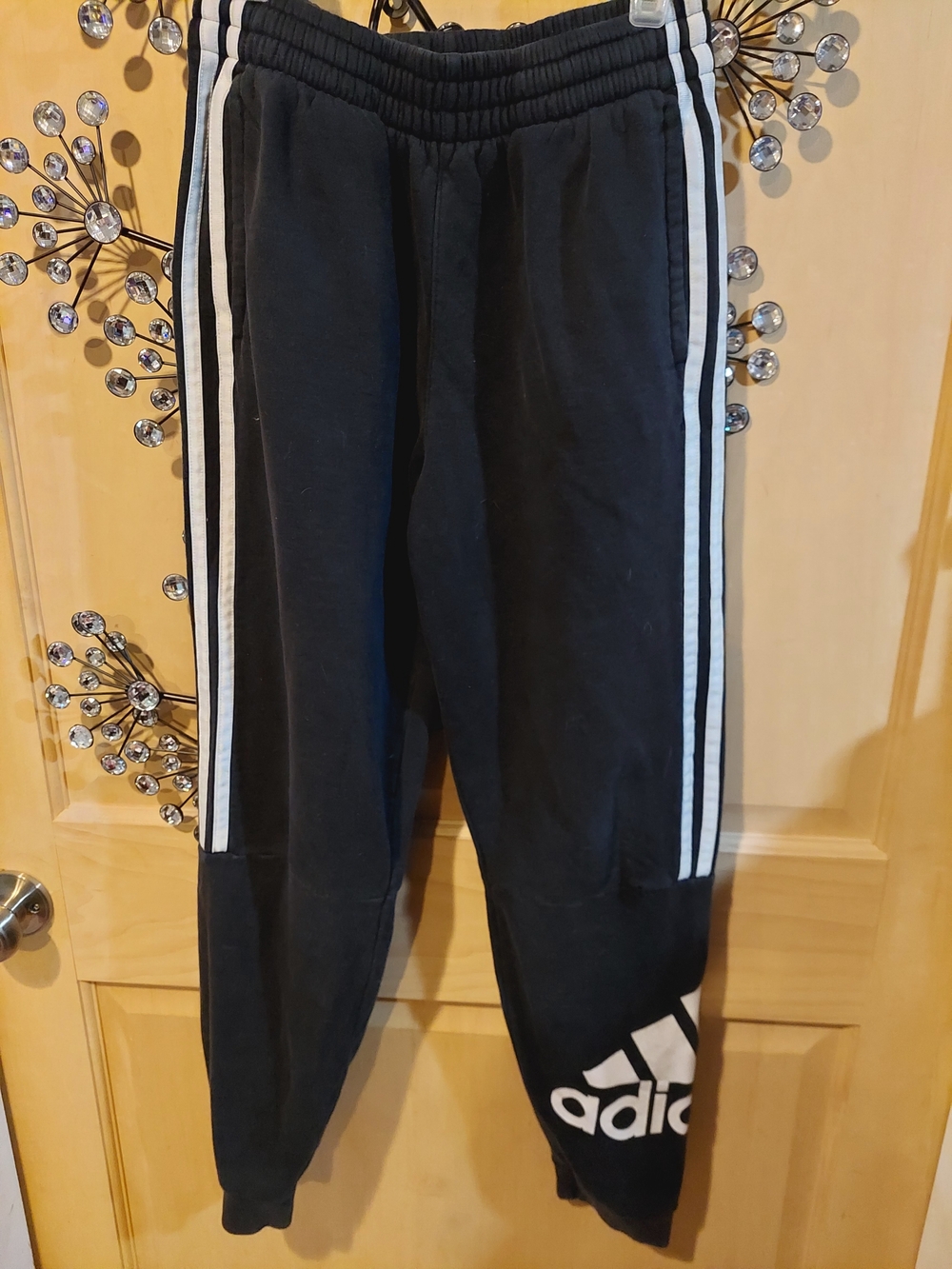 adidas Black Sweatpants with White Three-Stripe Detail